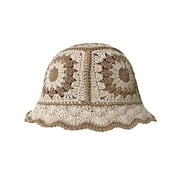 Charmgo Trucker Hat Clearance, Crochet Bucket Hat for Women Knit Cap Handmade Foldable Floppy Beach Hat Fashion Cute Striped Floral Fishing Hat Bucket Hat Baseball Cap, Sun Hats for Women Beige2